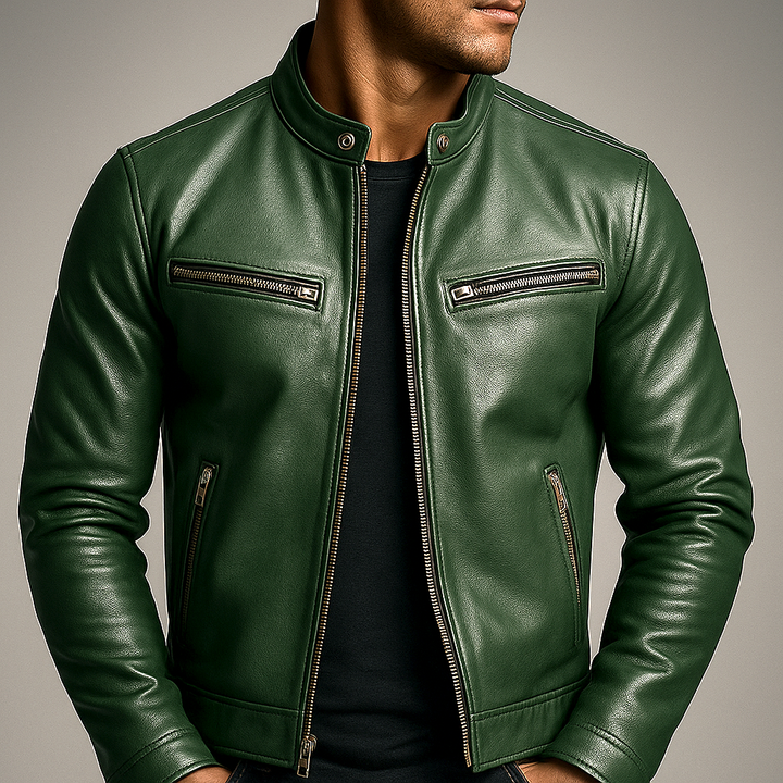 Arden | Men’s Leather Jacket in a Structured Green Finish