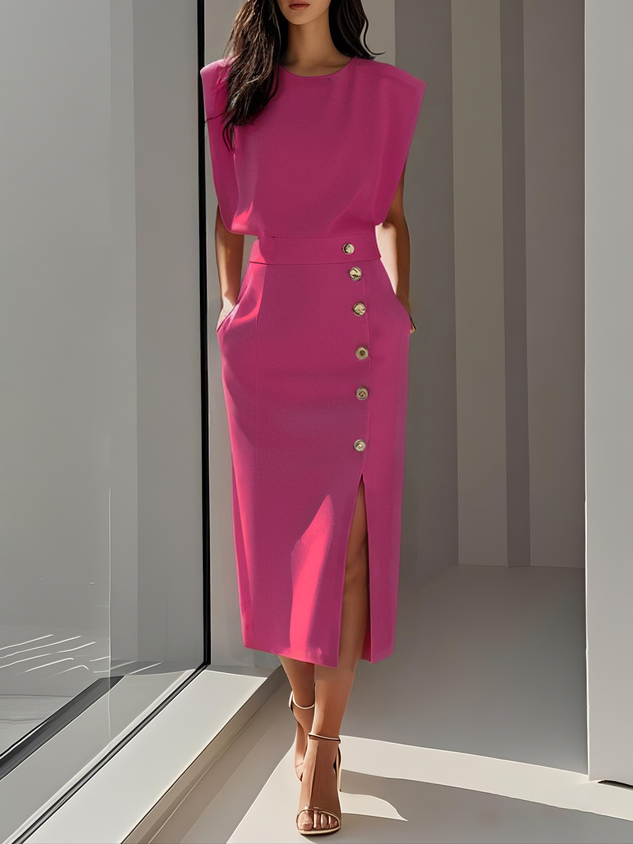 Elena | Women’s Midi Dress featuring Button Detail