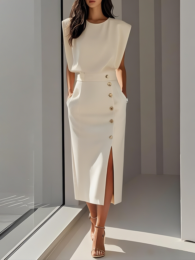 Elena | Women’s Midi Dress featuring Button Detail