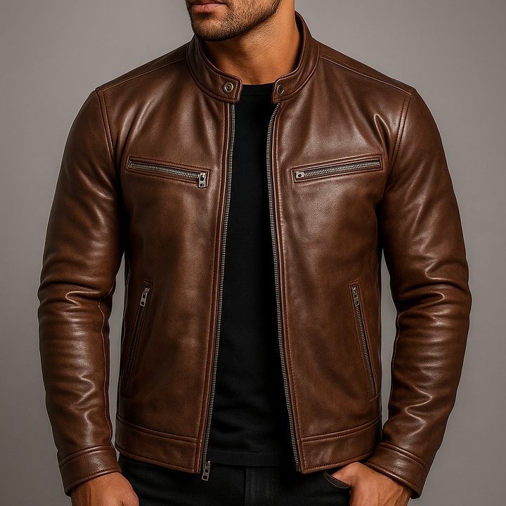 Arden | Men’s Leather Jacket in a Structured Green Finish