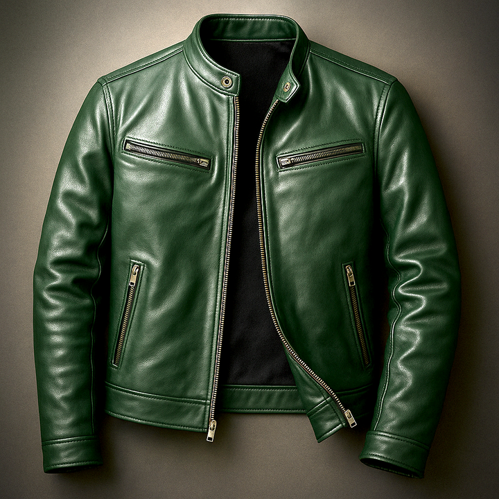 Arden | Men’s Leather Jacket in a Structured Green Finish