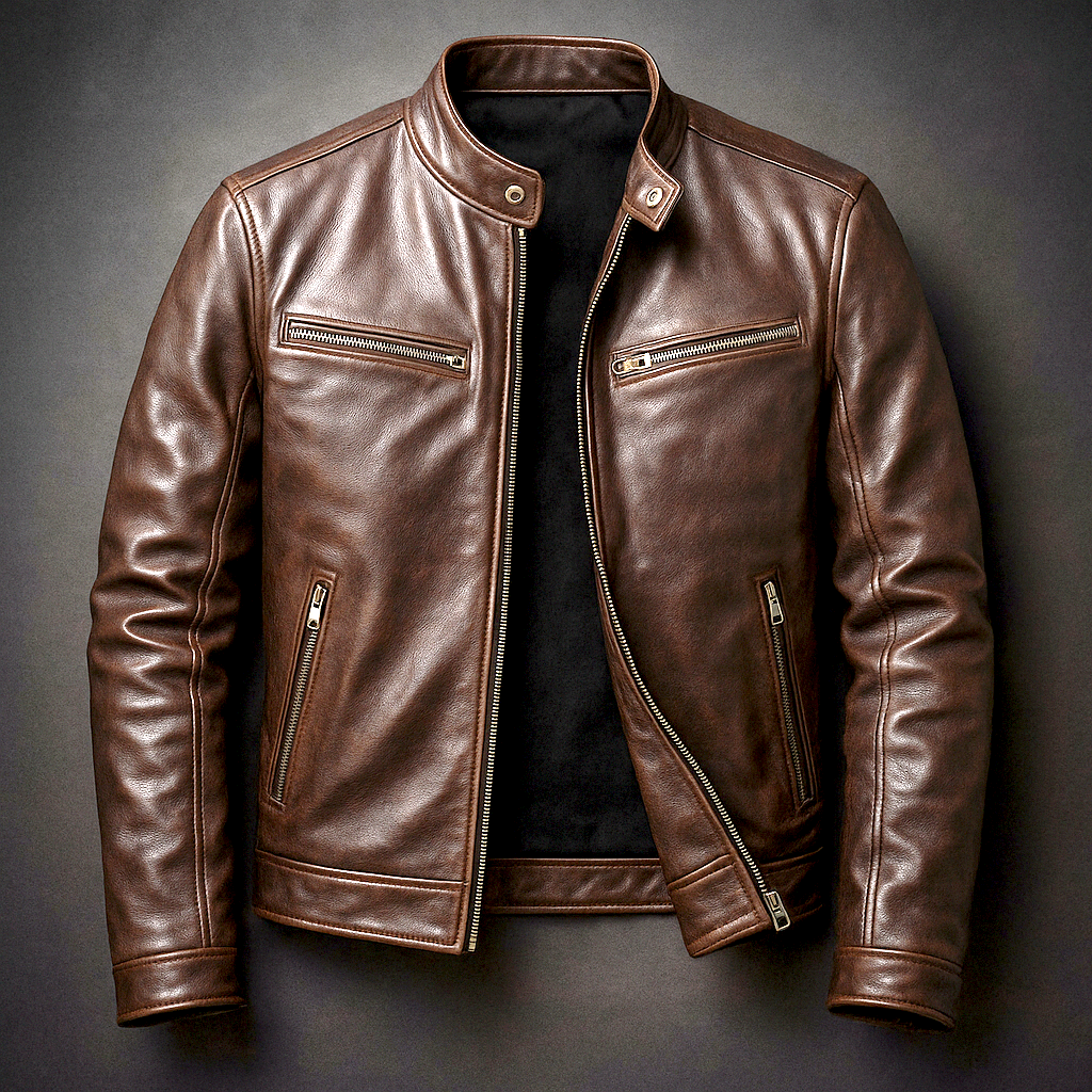Arden | Men’s Leather Jacket in a Structured Green Finish