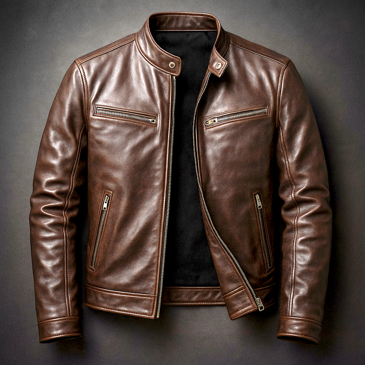 Arden | Men’s Leather Jacket in a Structured Green Finish