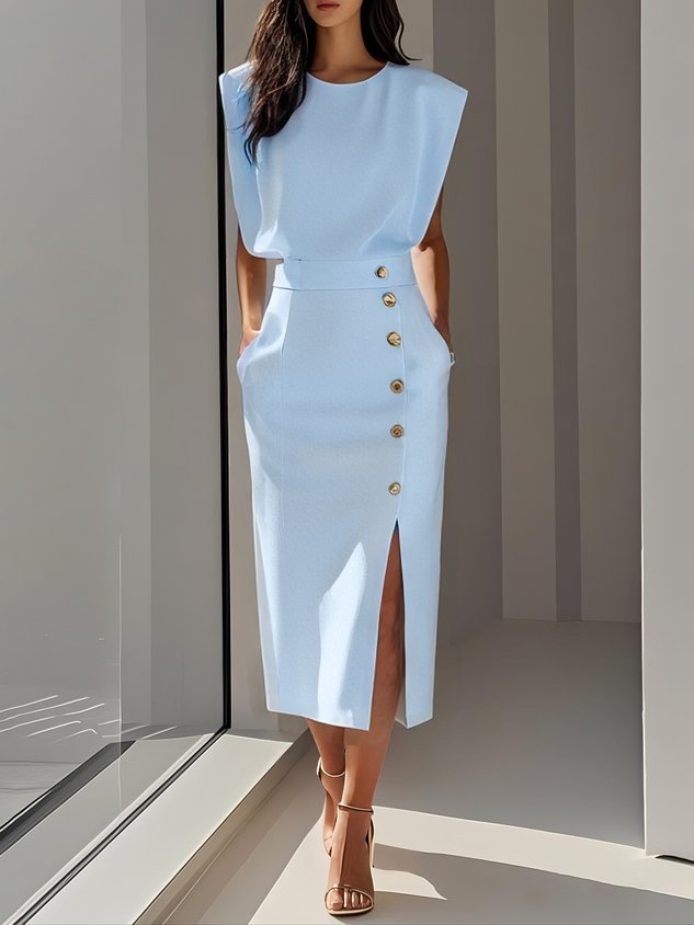 Elena | Women’s Midi Dress featuring Button Detail