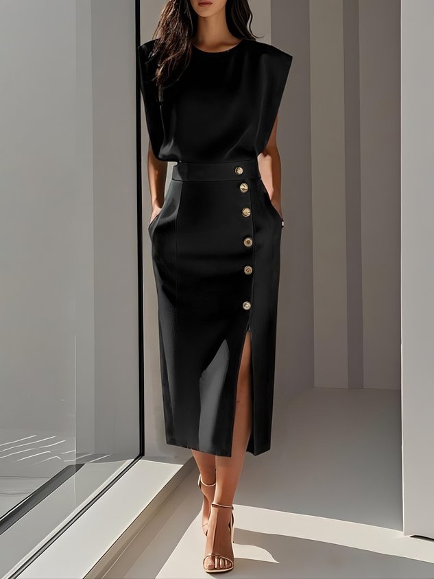 Elena | Women’s Midi Dress featuring Button Detail