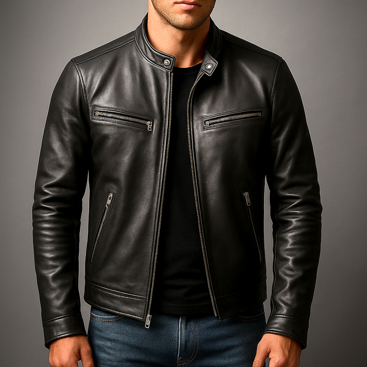 Arden | Men’s Leather Jacket in a Structured Green Finish