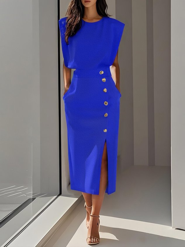 Elena | Women’s Midi Dress featuring Button Detail