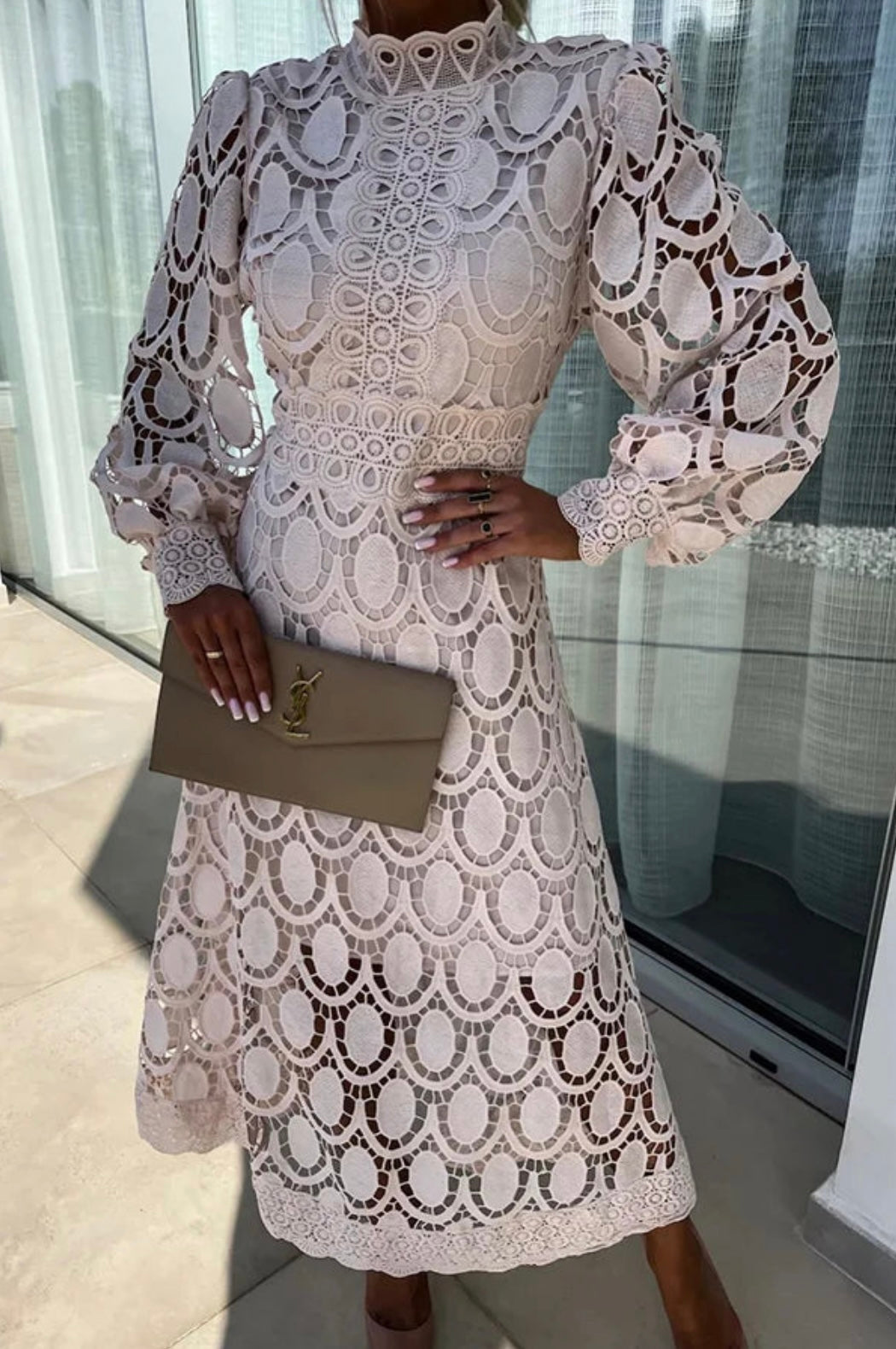 Celeste | Women’s Midi Dress featuring Lace Detail