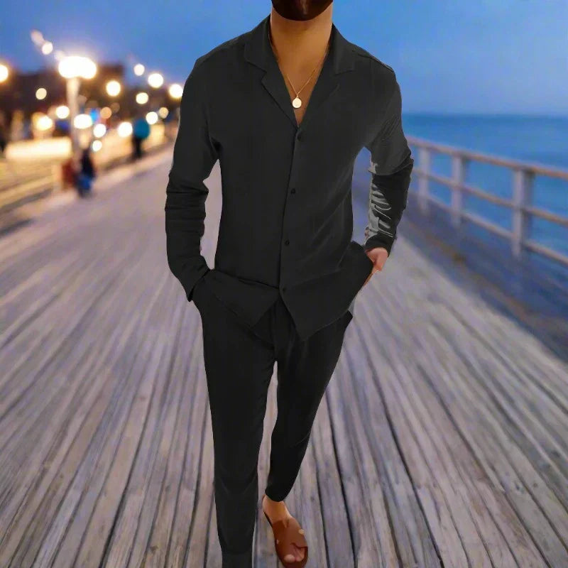 Elliot | Men's Casual Long Sleeve Shirt and Trousers Set for Relaxed Everyday Wear