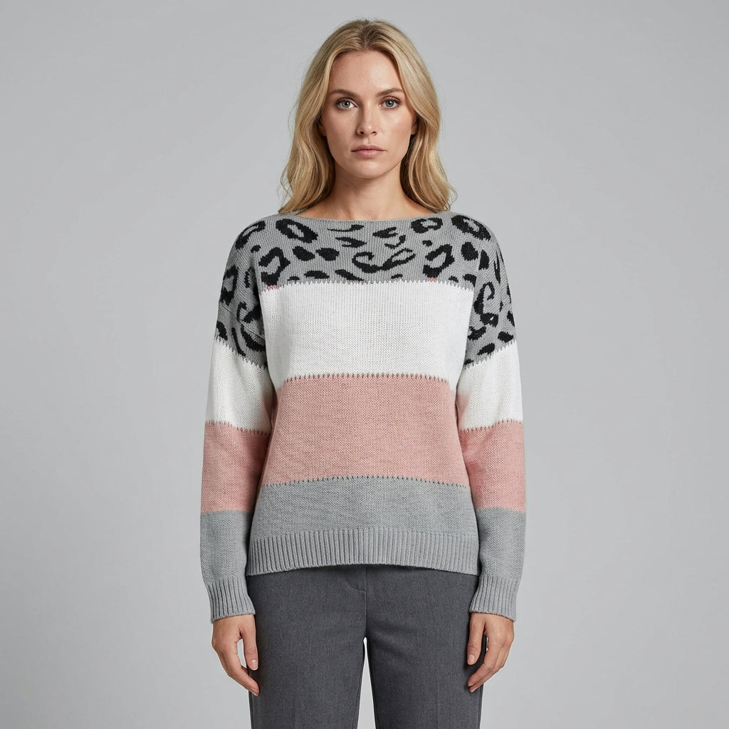 Cleo | Women's Leopard Print Colour Block Jumper