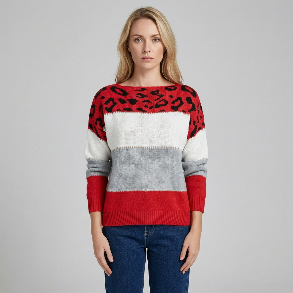 Cleo | Women's Leopard Print Colour Block Jumper