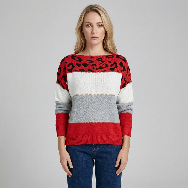Cleo | Women's Leopard Print Colour Block Jumper
