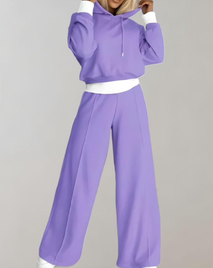 Stella | Women's Two-Piece Tracksuit with Cropped Hoodie and Wide Leg Trousers