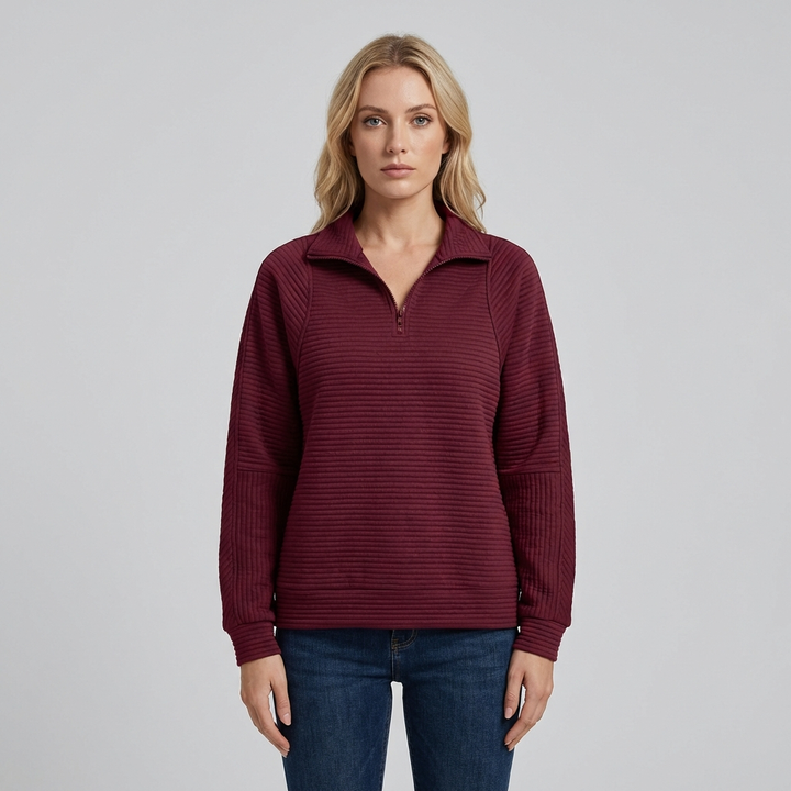 Ella| Women's Half Zip Jumper With Ribbed Texture