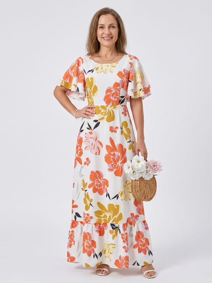 Elowen | Women's layered maxi dress with short sleeves
