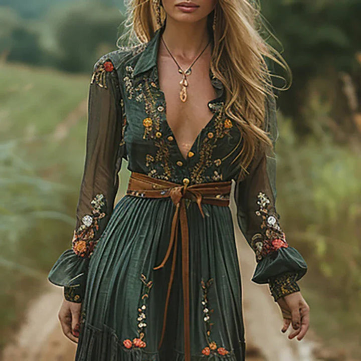 Evelina | Women’s Maxi Dress featuring Floral Embroidery