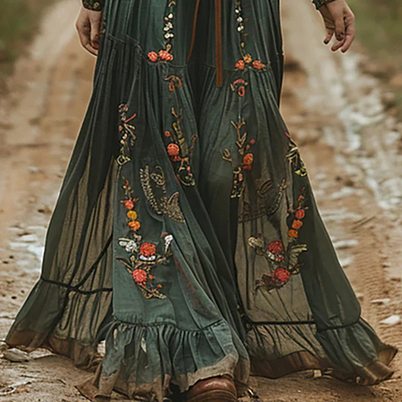 Evelina | Women’s Maxi Dress featuring Floral Embroidery