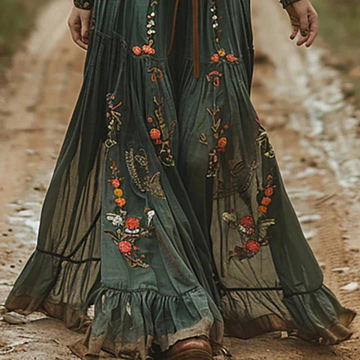 Evelina | Women’s Maxi Dress featuring Floral Embroidery