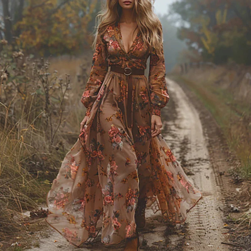 Evelina | Women’s Maxi Dress featuring Floral Embroidery