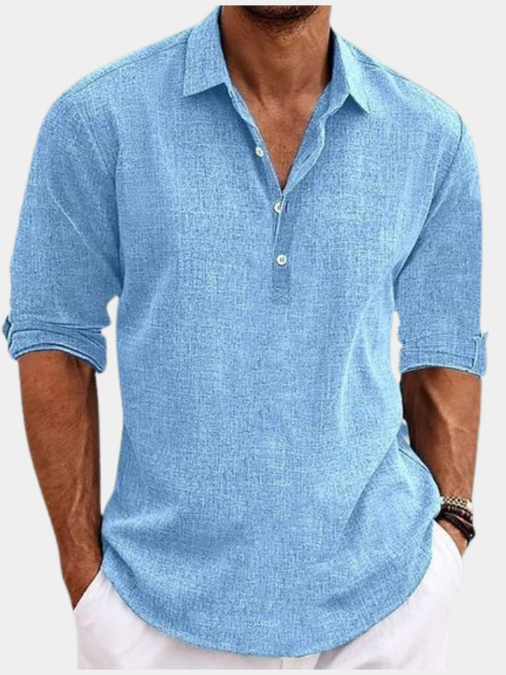 Theo | Men’s Linen Shirt in a Relaxed Half Button Style