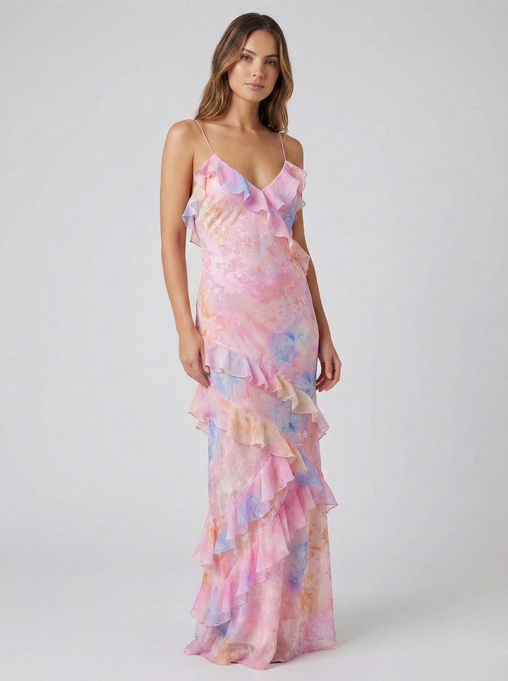 Luna | Women's Ethereal Ruffle Maxi Dress for Relaxed Occasion Wear