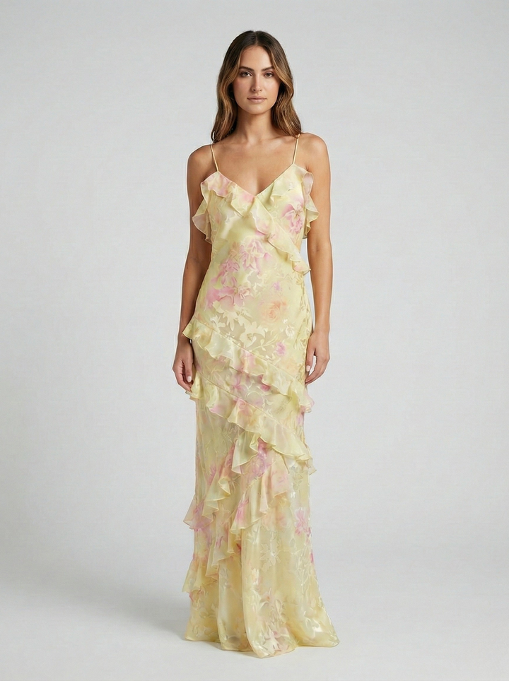 Luna | Women's Ethereal Ruffle Maxi Dress for Relaxed Occasion Wear