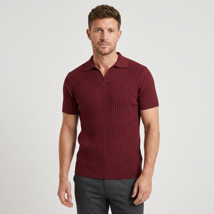 Liam | Men’s Ribbed Polo Shirt with open collar