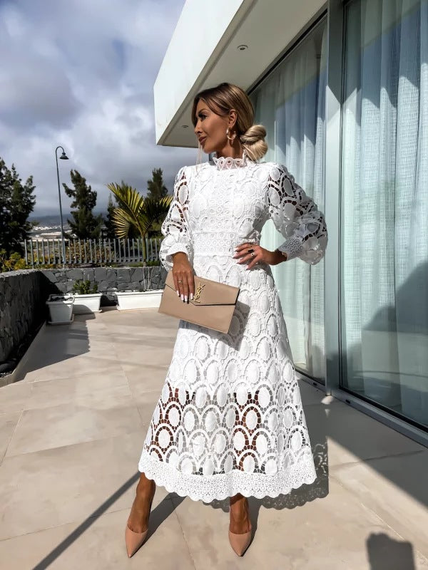 Luna | Women's Celestial Lace Midi Dress in a Romantic Everyday Silhouette