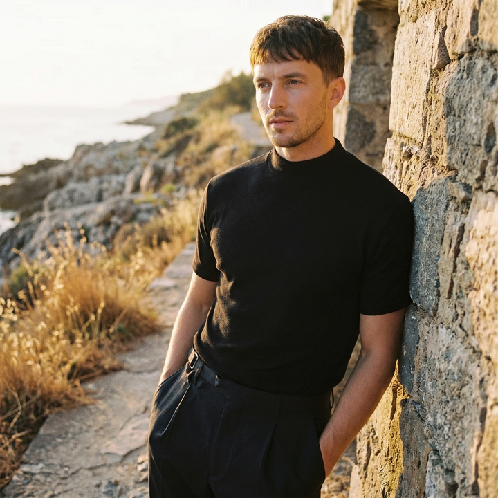 Mason | Men's Short Sleeve Top with a Clean Stand Collar Finish