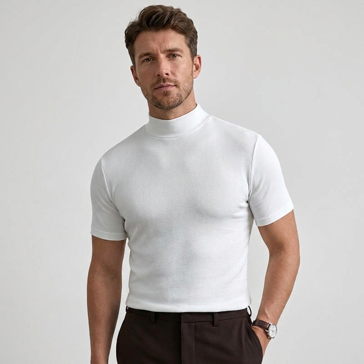 Mason | Men's Short Sleeve Top with a Clean Stand Collar Finish