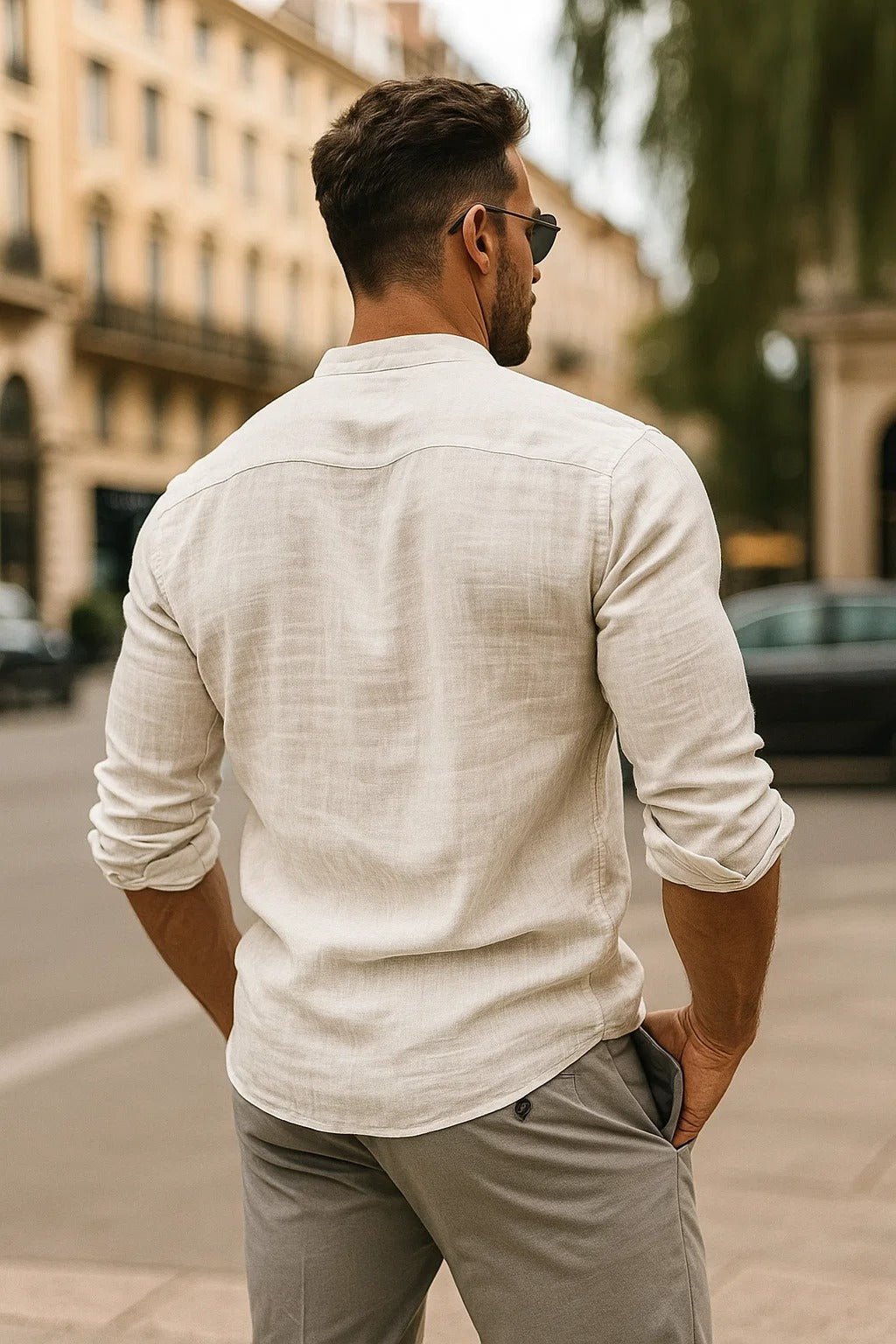 Mason | Men’s Linen Shirt in a Modern Stand Collar Style