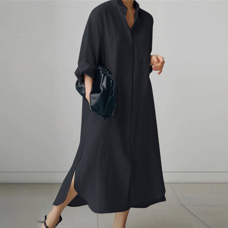 Rowena | Women’s Maxi Shirt Dress in a Relaxed Black Fit