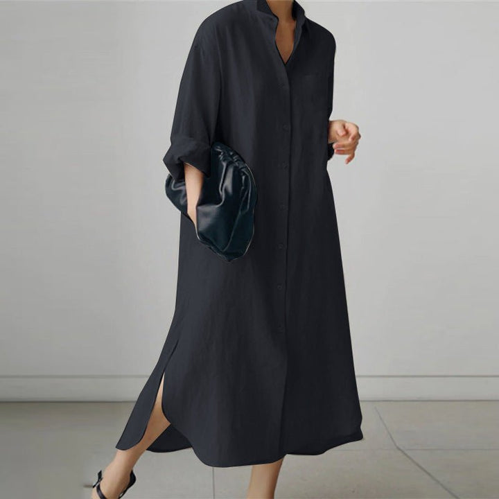 Rowena | Women’s Maxi Shirt Dress in a Relaxed Black Fit