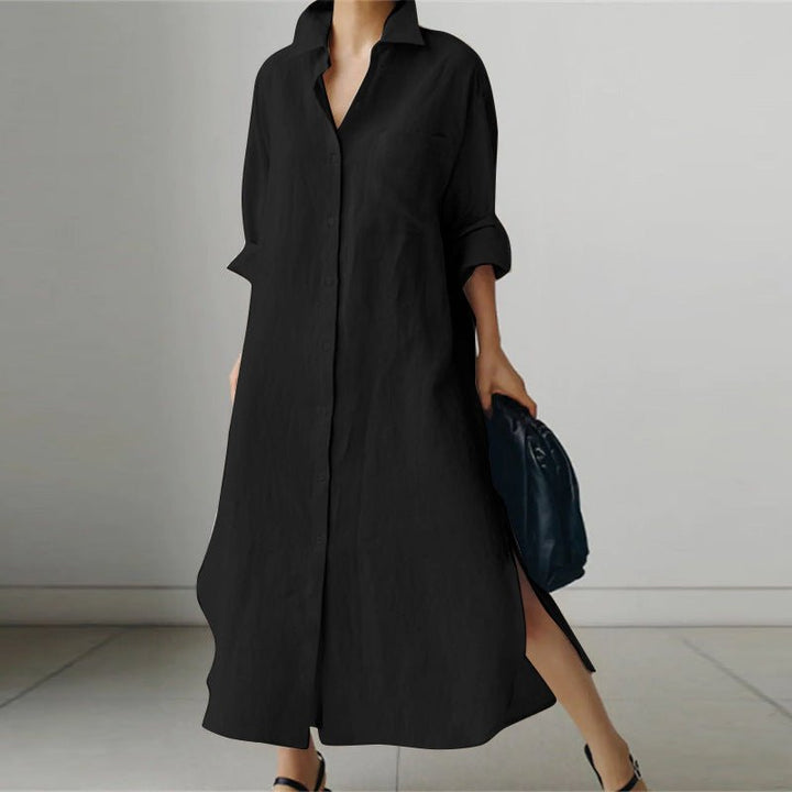 Rowena | Women’s Maxi Shirt Dress in a Relaxed Black Fit
