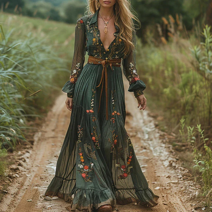 Evelina | Women’s Maxi Dress featuring Floral Embroidery