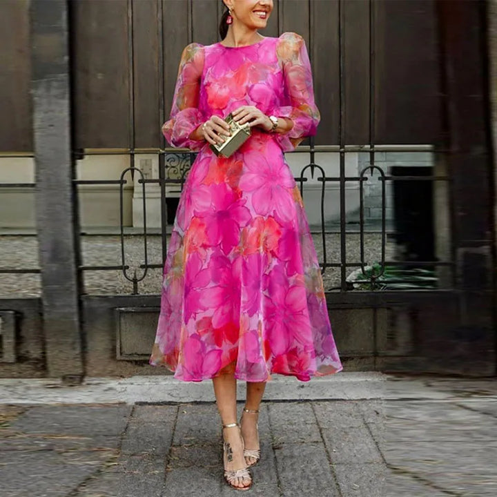 Arabella | Women's Puff Sleeve Midi Dress for Formal Wedding Guest Wear