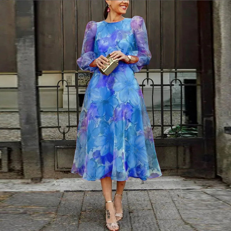 Arabella | Women's Puff Sleeve Midi Dress for Formal Wedding Guest Wear