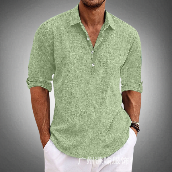 Theo | Men’s Linen Shirt in a Relaxed Half Button Style