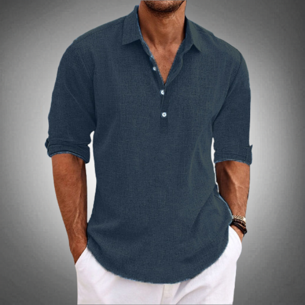 Theo | Men’s Linen Shirt in a Relaxed Half Button Style
