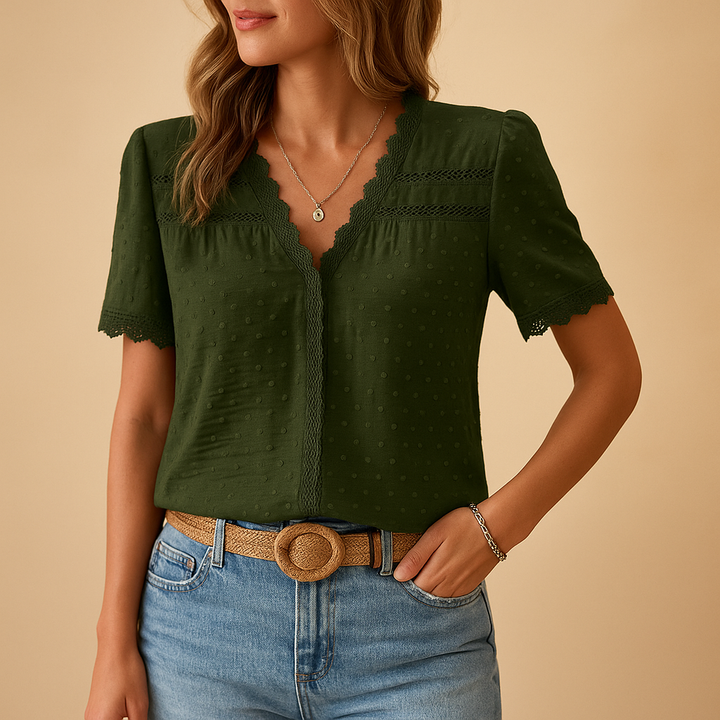 Amelia | Women’s Blouse featuring Lace Trim Detail
