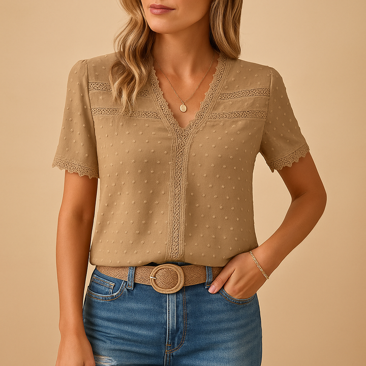 Amelia | Women’s Blouse featuring Lace Trim Detail