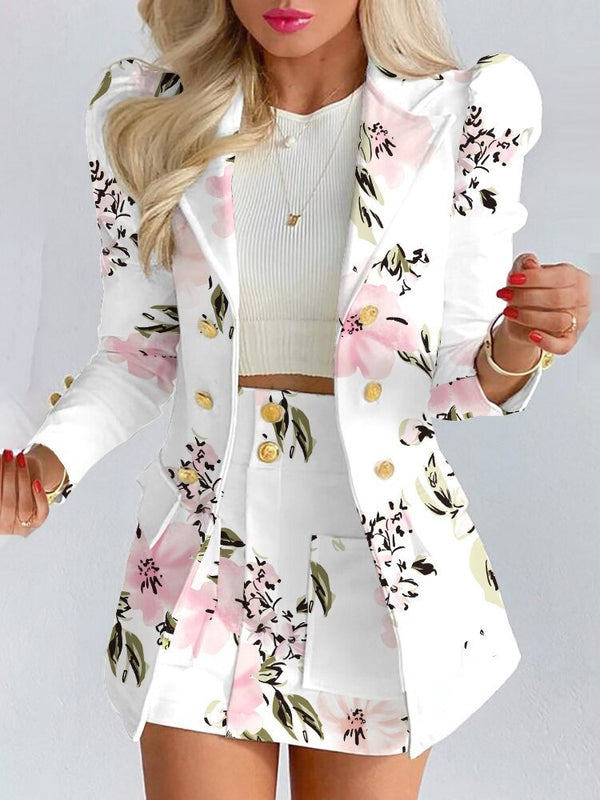 Celeste | Women's Blazer and Mini Skirt Set with Double-Breasted Notched Lapel