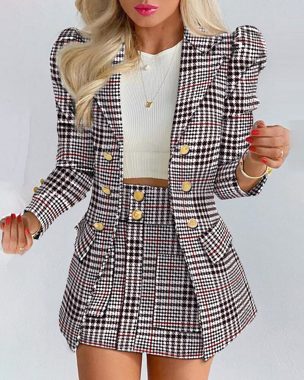 Celeste | Women's Blazer and Mini Skirt Set with Double-Breasted Notched Lapel