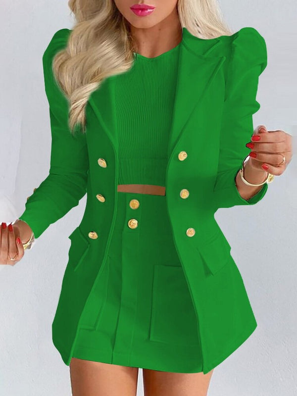 Celeste | Women's Blazer and Mini Skirt Set with Double-Breasted Notched Lapel