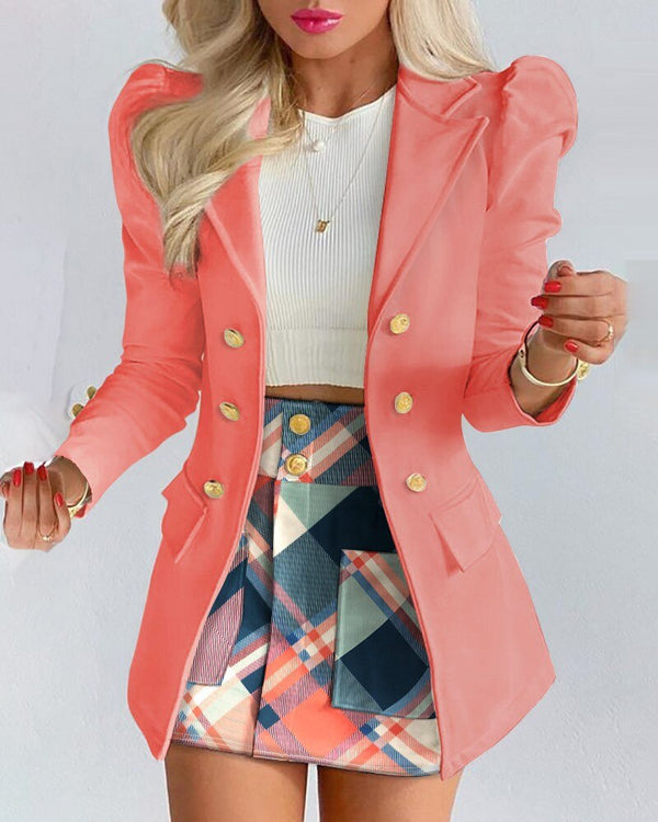 Celeste | Women's Blazer and Mini Skirt Set with Double-Breasted Notched Lapel