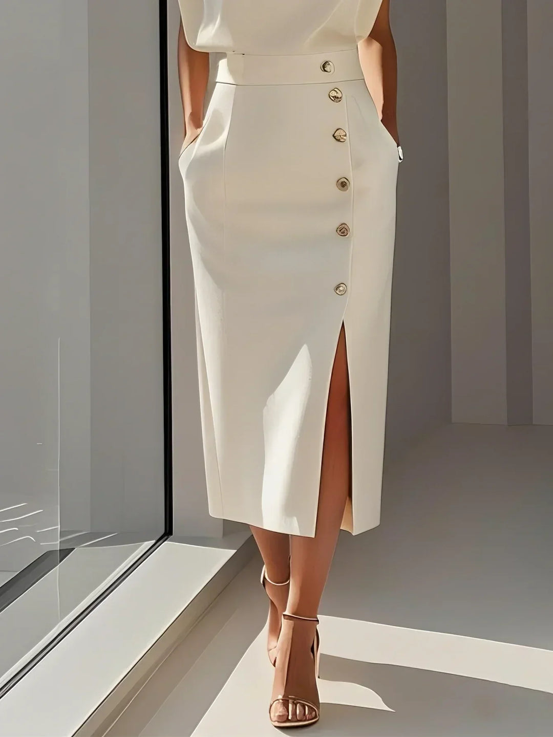 Elena | Women’s Midi Dress featuring Button Detail