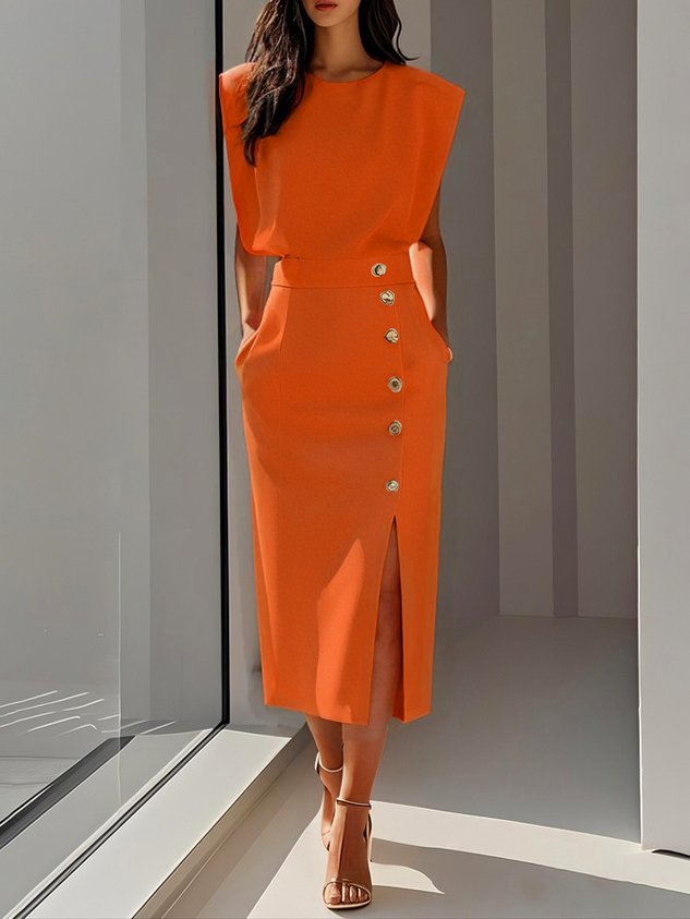 Elena | Women’s Midi Dress featuring Button Detail