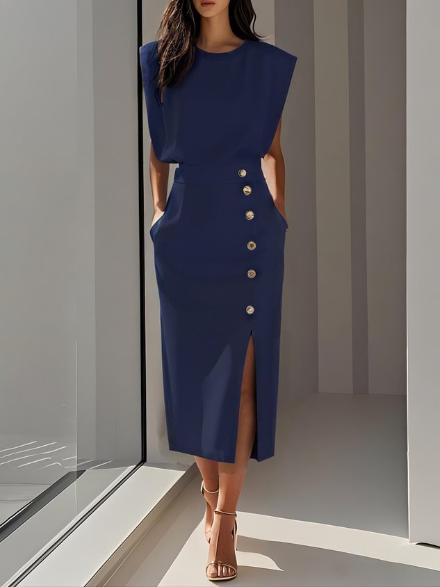 Elena | Women’s Midi Dress featuring Button Detail