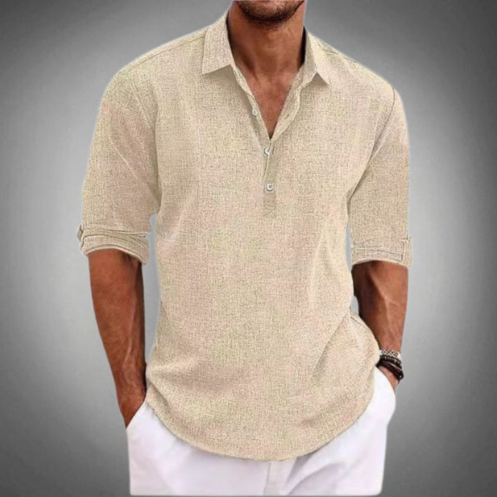 Theo | Men’s Linen Shirt in a Relaxed Half Button Style