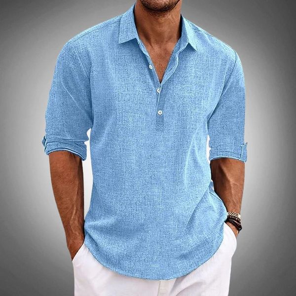 Theo | Men’s Linen Shirt in a Relaxed Half Button Style